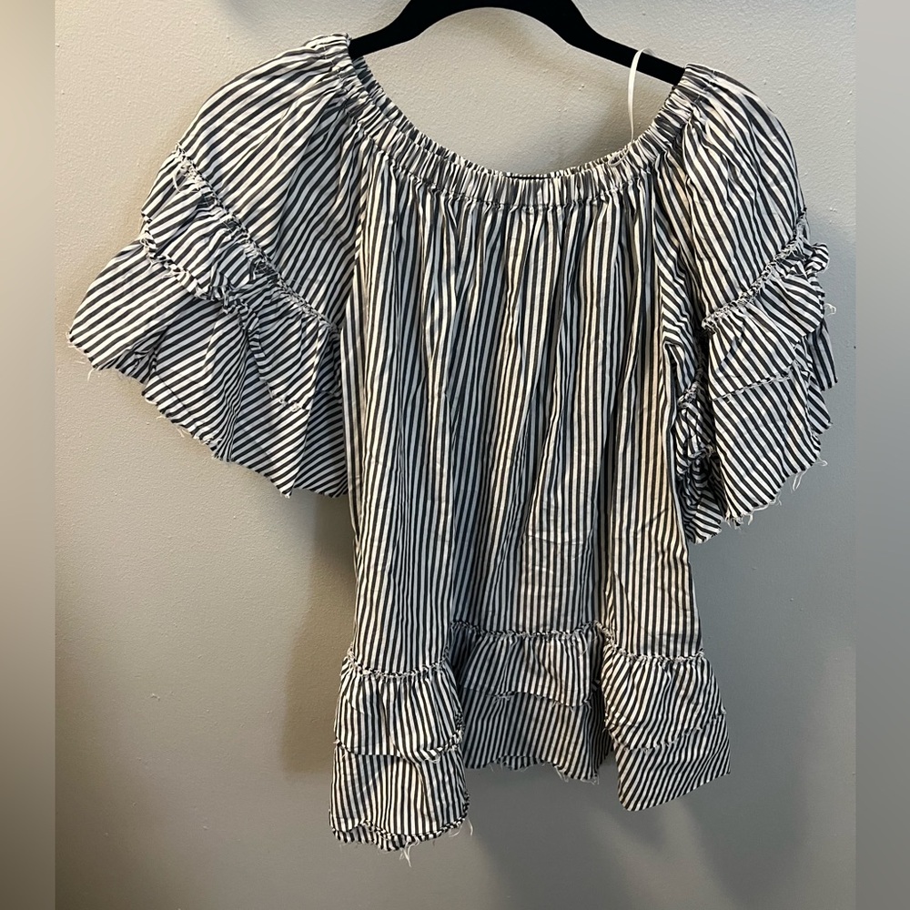 Zara blue and white striped strapless dress
